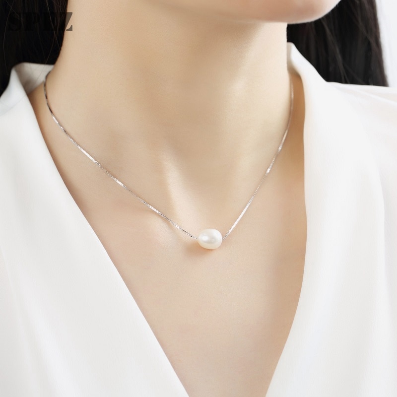 Naszyjnik ze srebra próby 925 dla kobiet Naturalna perła słodkowodna Wisiorek Biżuteria Prezent